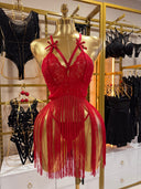 Seksi Püsküllü Set – Tanga Hediyeli Göz Alıcı Lüks Takım