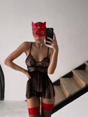 Saçak Siyah Babydoll Set – Tanga Hediyeli